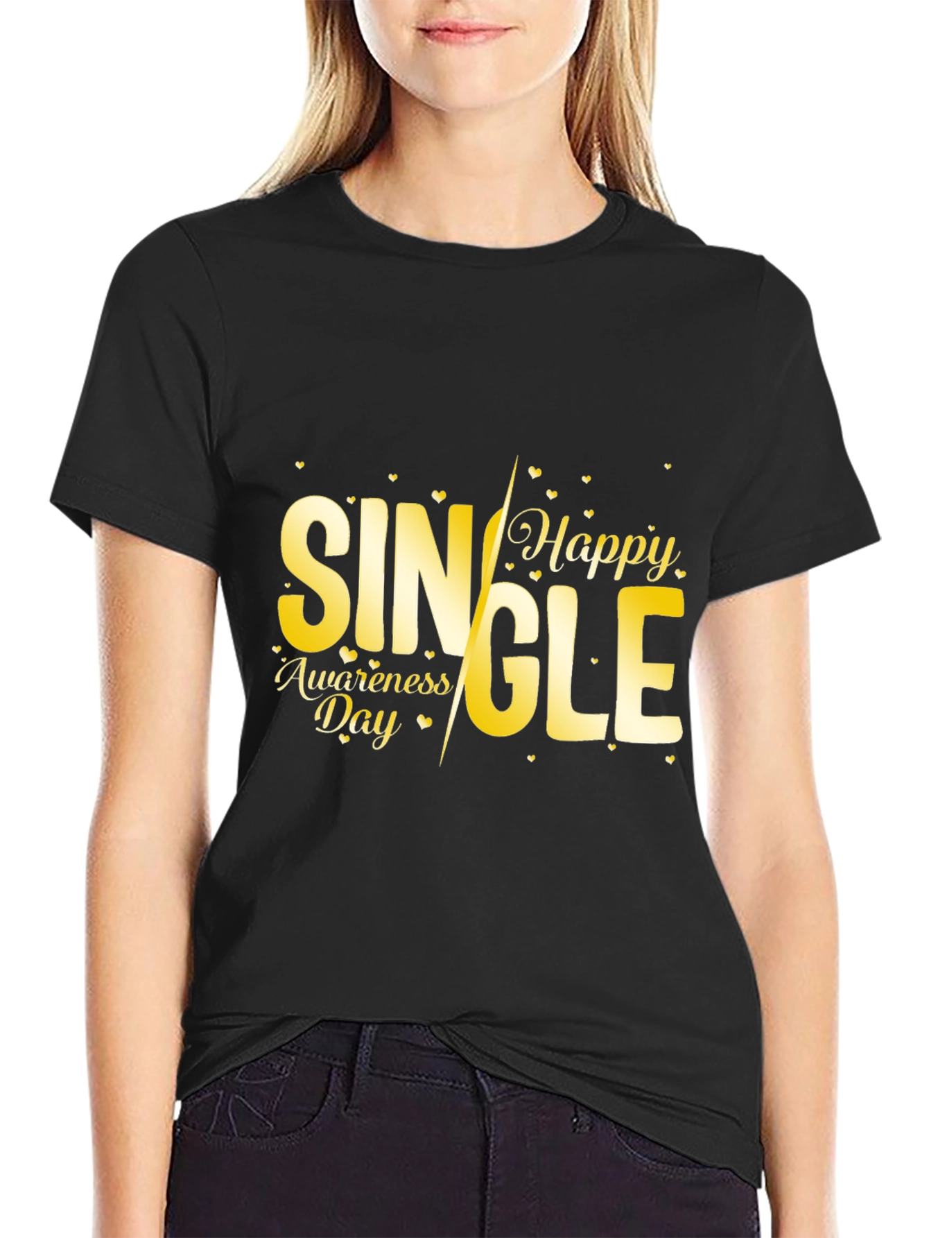 Single Awareness Day T-Shirt - Black -  Fun Novelty Tee