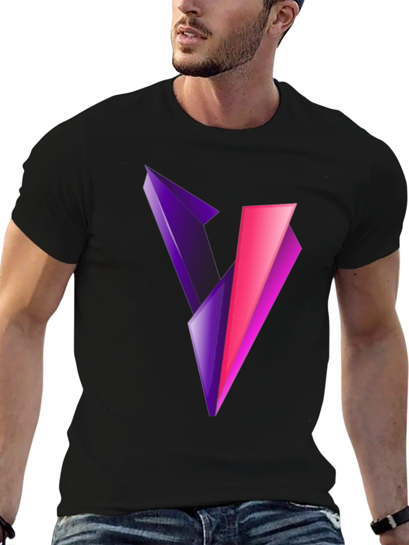 Abstract V Graphic Print Black T-Shirt