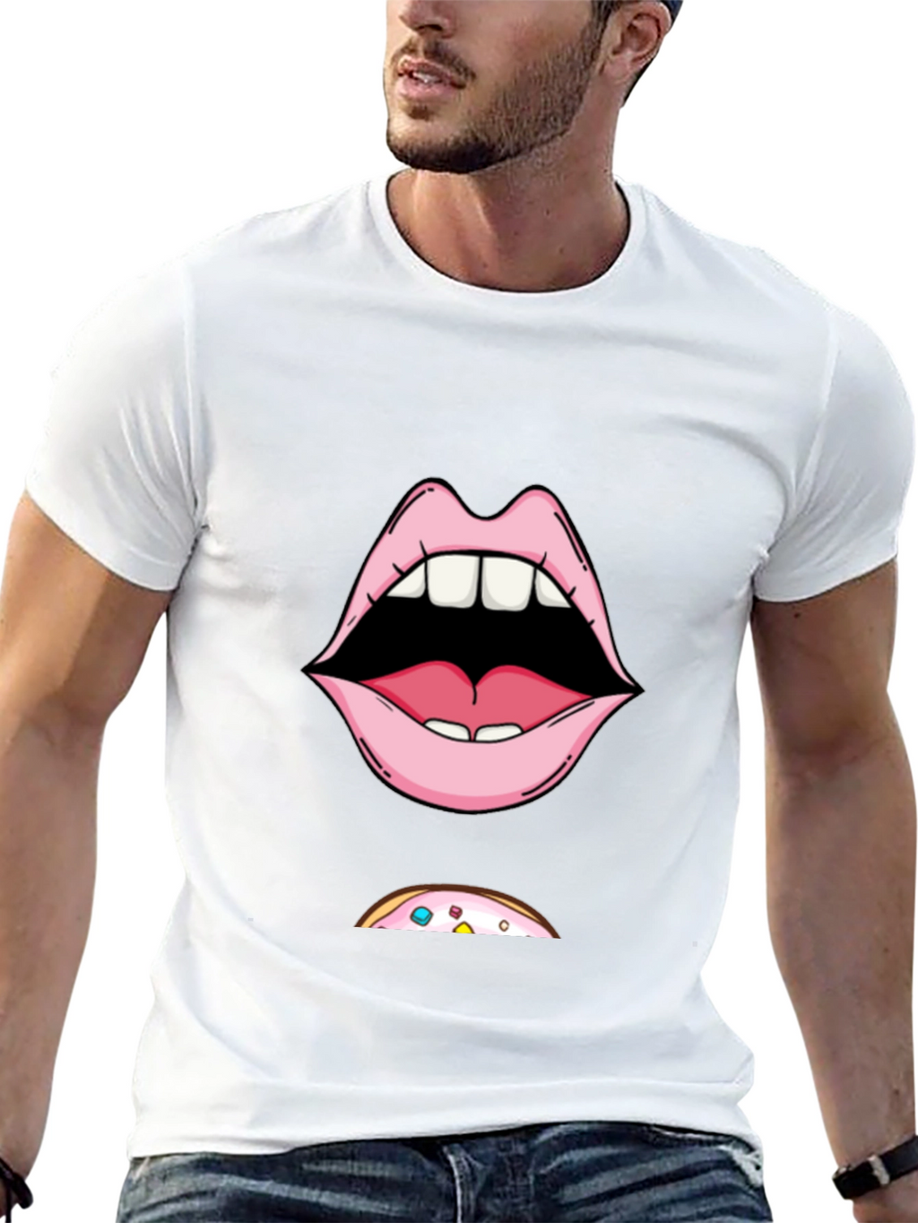 Funny Lips & Donut T-Shirt - Graphic Tee