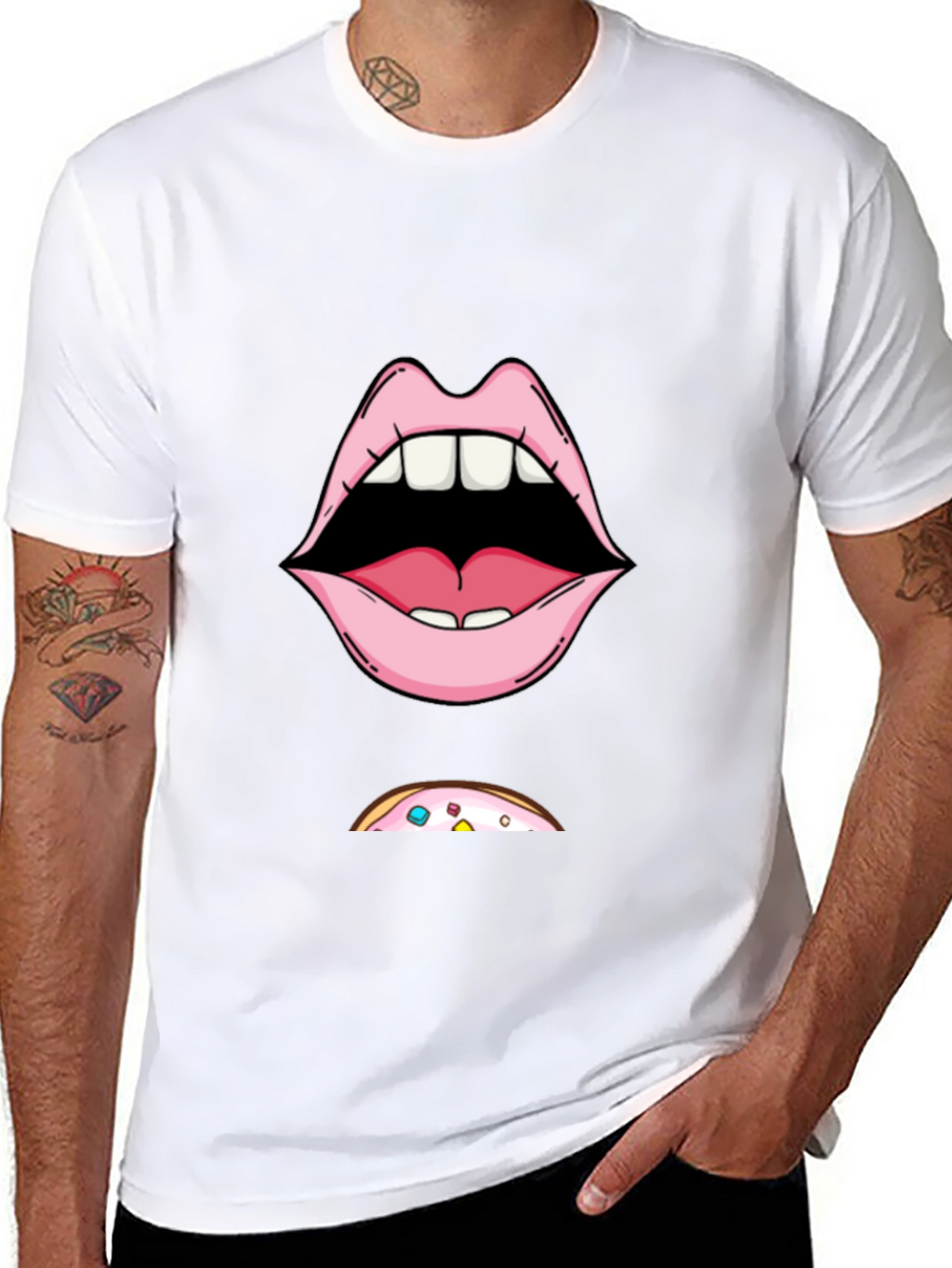 Funny Lips & Donut T-Shirt - Graphic Tee