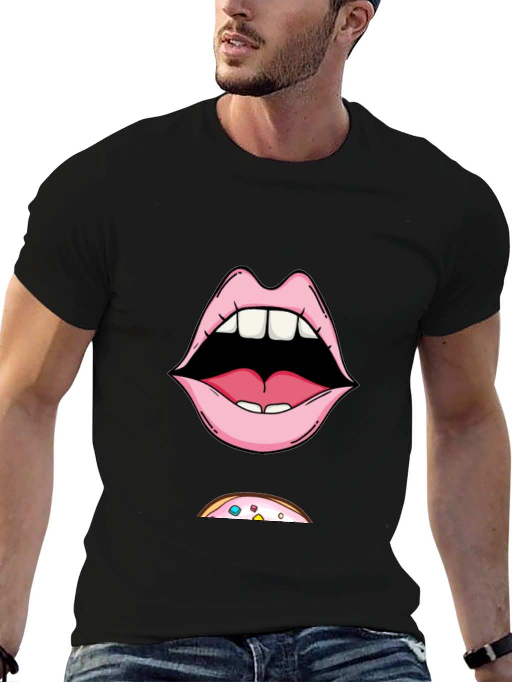 Funny Lips & Donut T-Shirt - Graphic Tee
