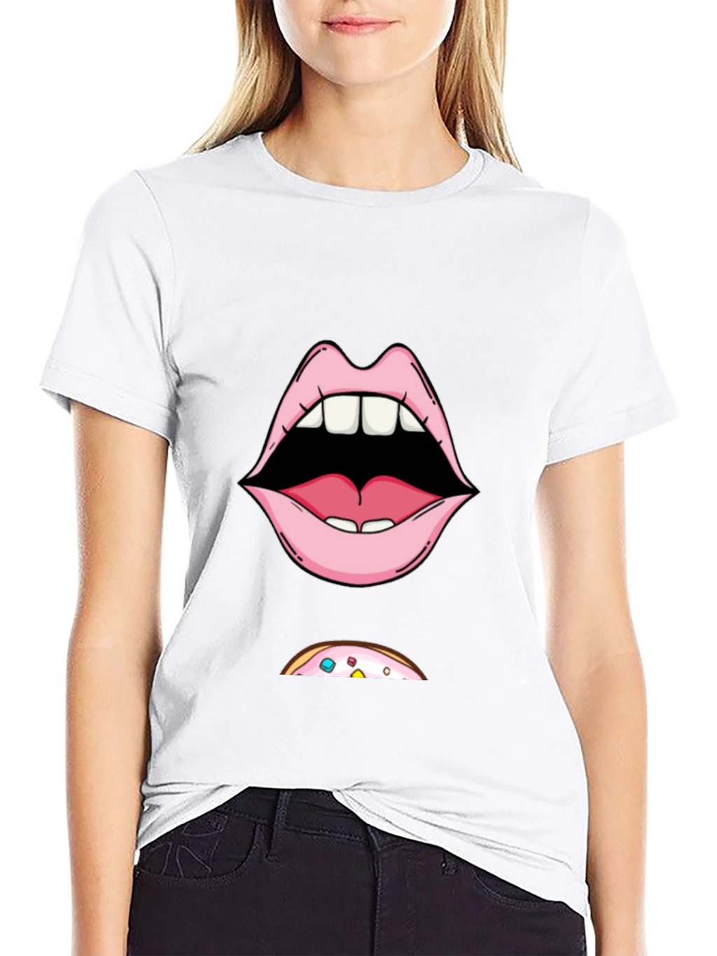 Funny Lips & Donut T-Shirt - Graphic Tee