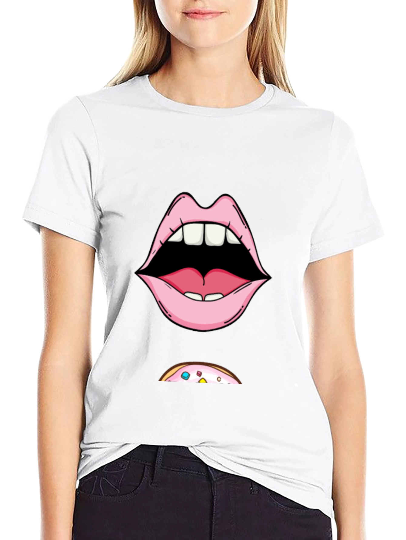 Funny Lips & Donut T-Shirt - Graphic Tee
