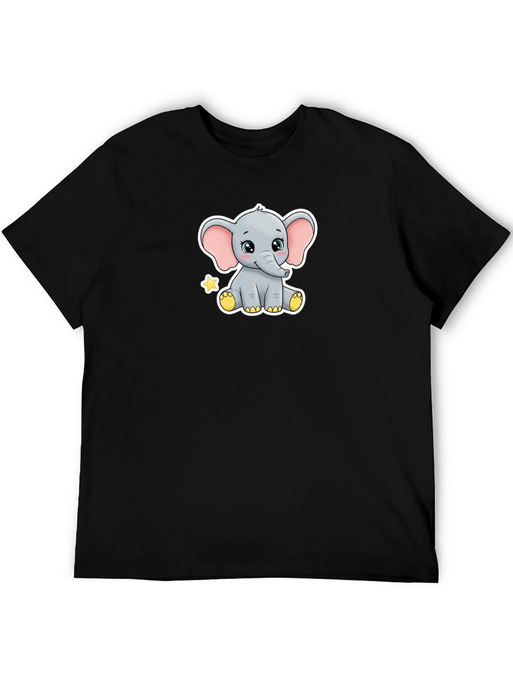 Cute Elephant Graphic Black T-Shirt
