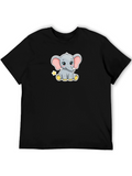 Cute Elephant Graphic Black T-Shirt