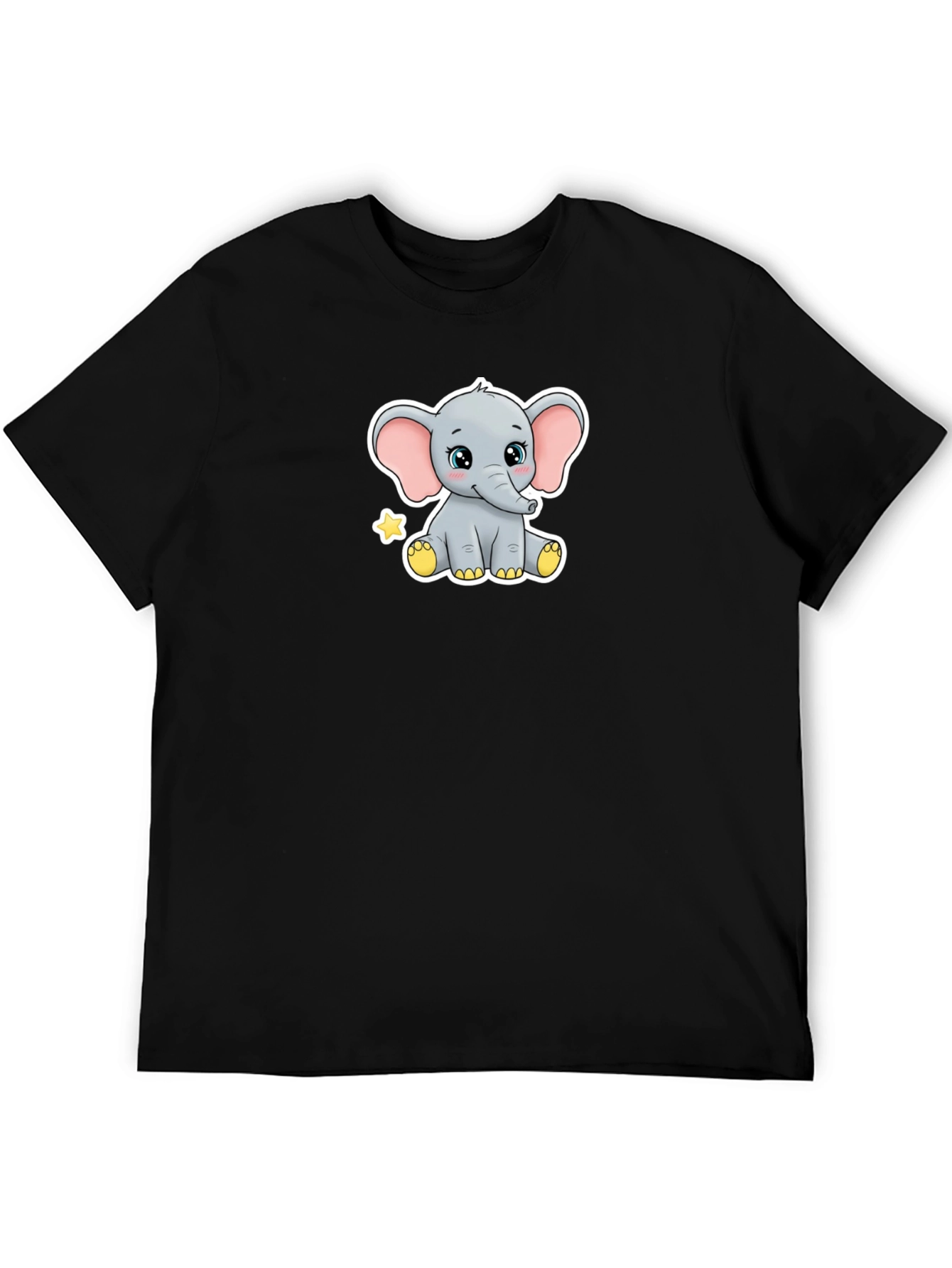 Cute Elephant Graphic Black T-Shirt