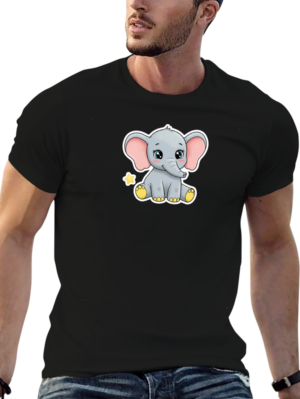 Cute Elephant Graphic Black T-Shirt