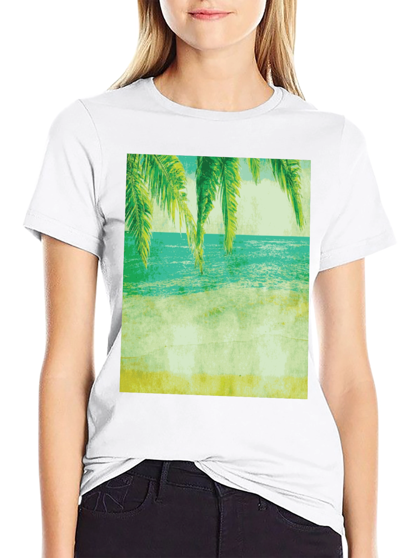 Tropical Beach Print Tee - Relaxed Coastal Vibes