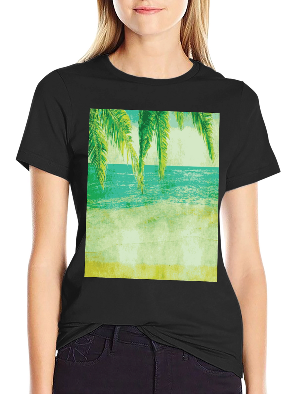 Tropical Beach Print Tee - Relaxed Coastal Vibes
