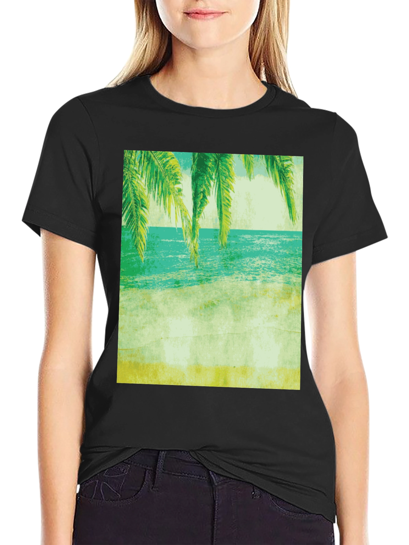 Tropical Beach Print Tee - Relaxed Coastal Vibes