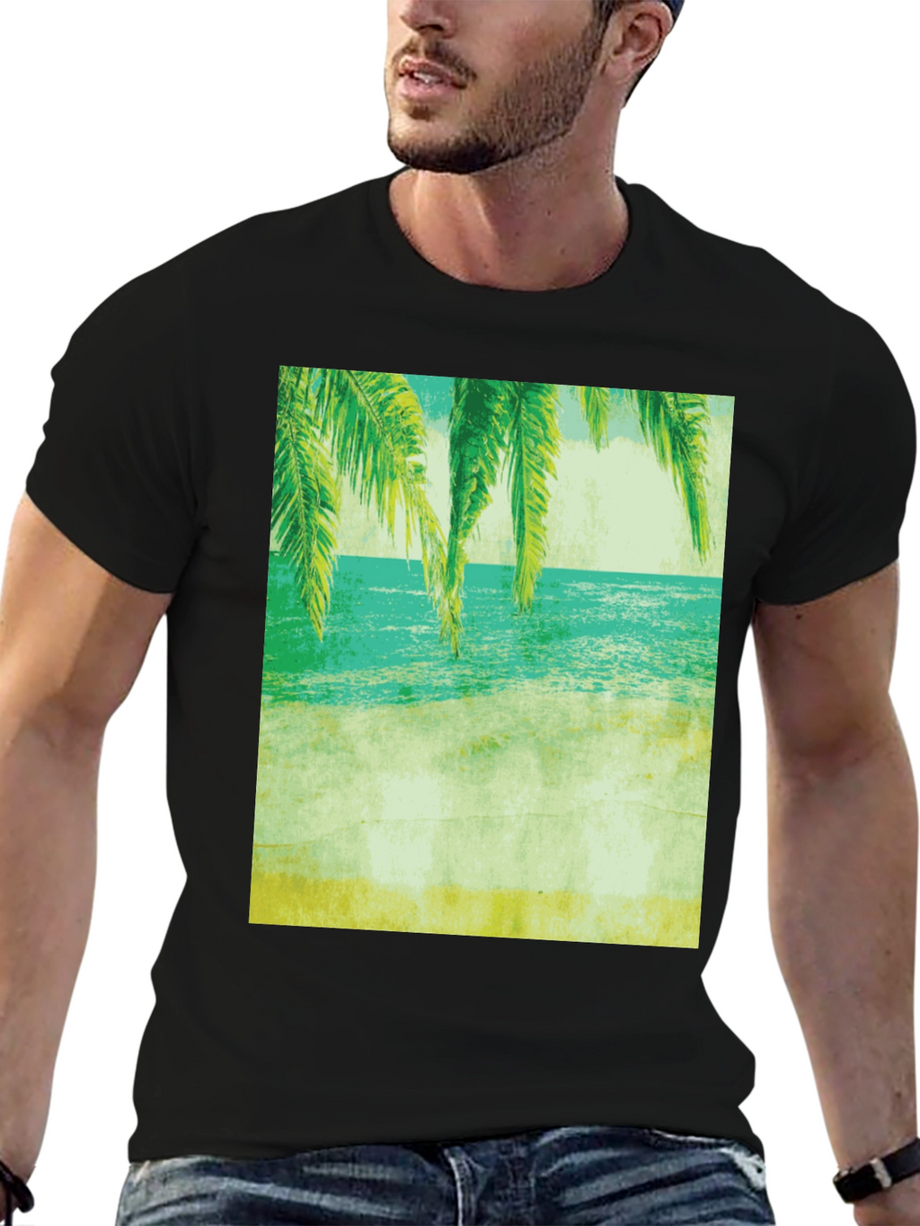 Tropical Beach Print Tee - Relaxed Coastal Vibes
