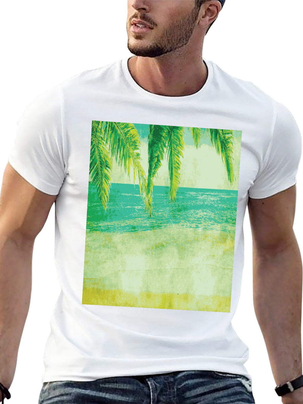 Tropical Beach Print Tee - Relaxed Coastal Vibes