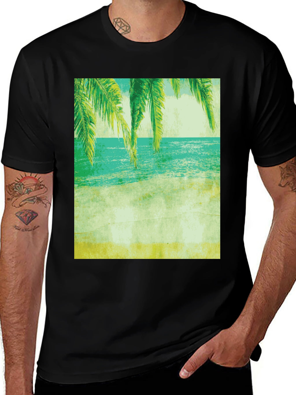 Tropical Beach Print Tee - Relaxed Coastal Vibes