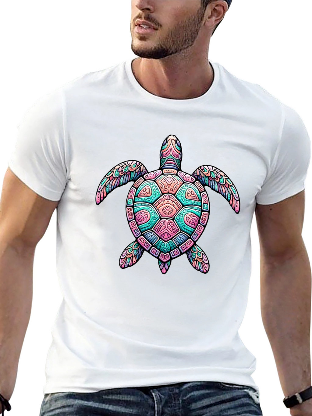 Turtle Graphic Black T-Shirt - Mens Casual Tee