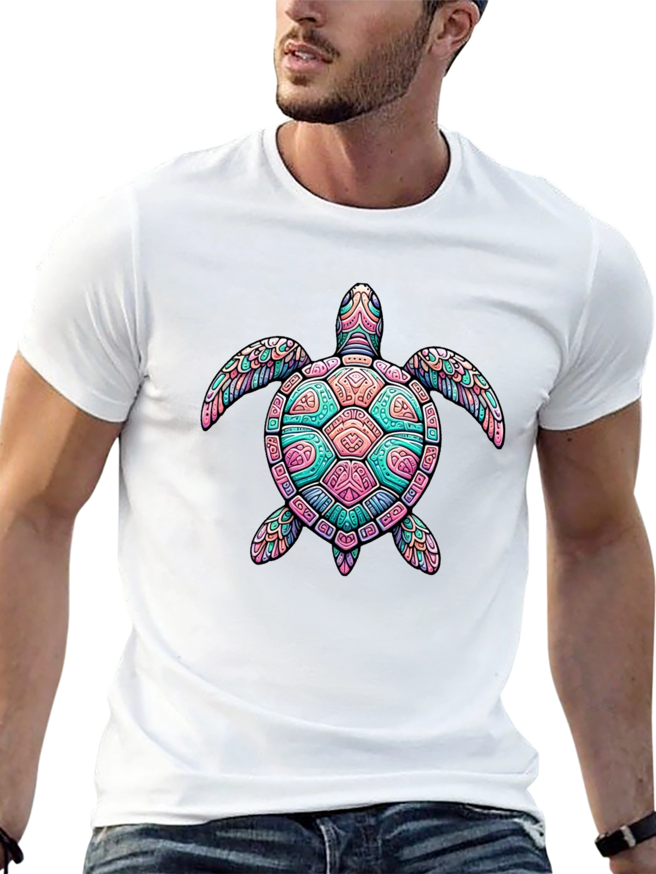 Turtle Graphic Black T-Shirt - Mens Casual Tee