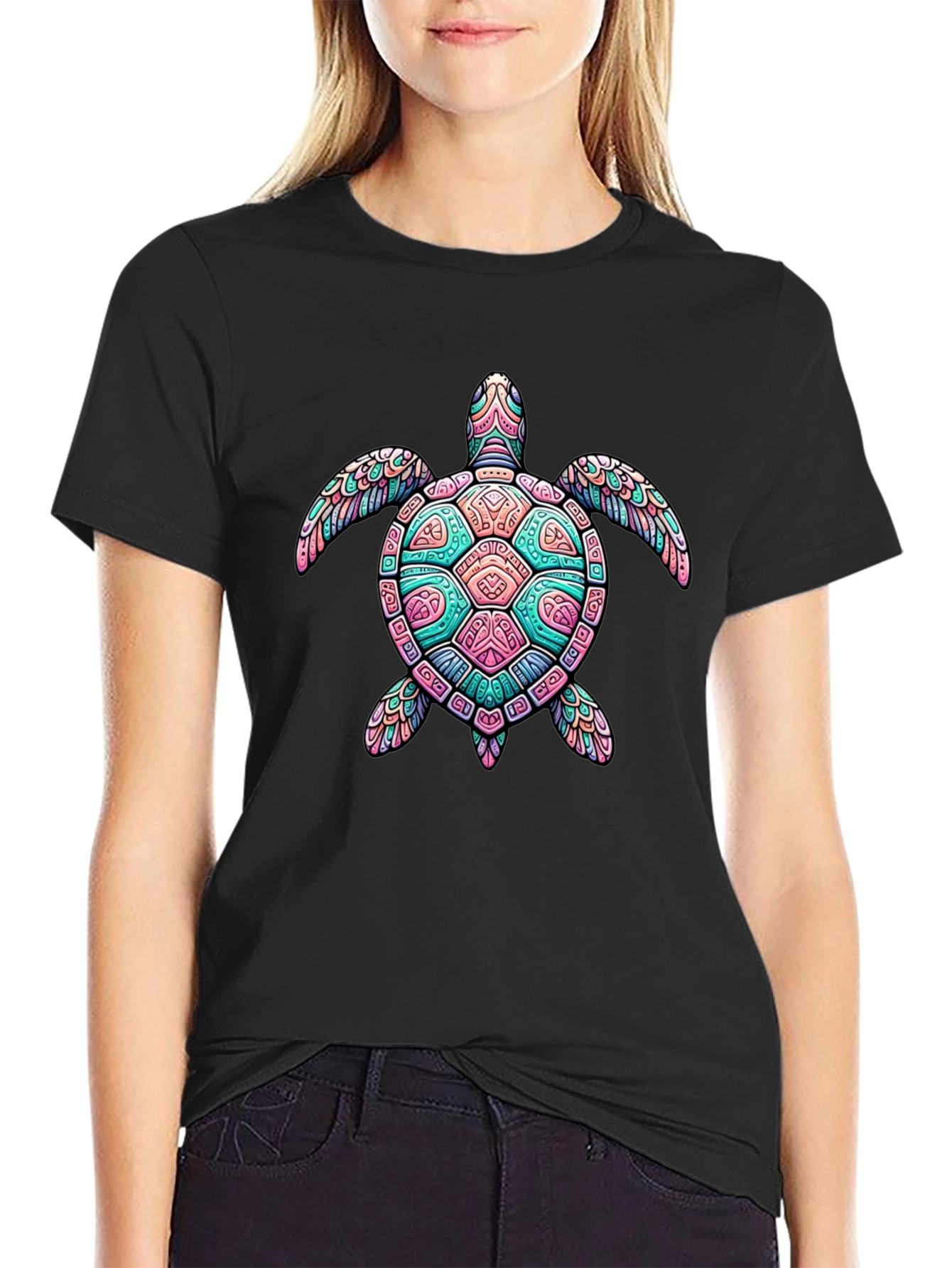 Turtle Graphic Black T-Shirt - Mens Casual Tee