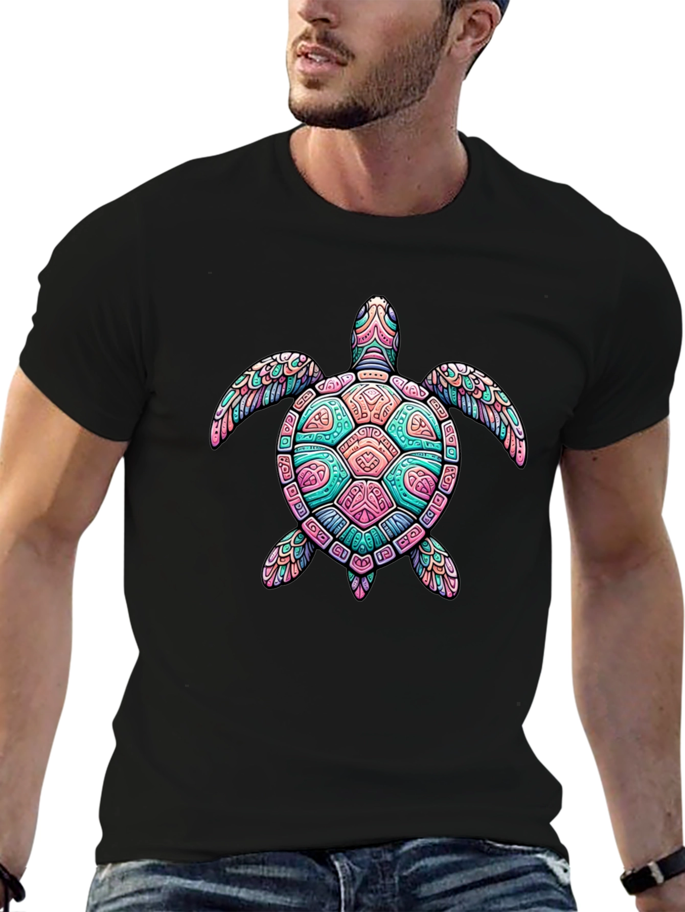 Turtle Graphic Black T-Shirt - Mens Casual Tee