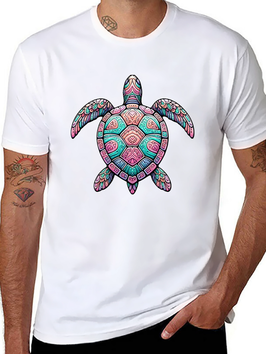 Turtle Graphic Black T-Shirt - Mens Casual Tee