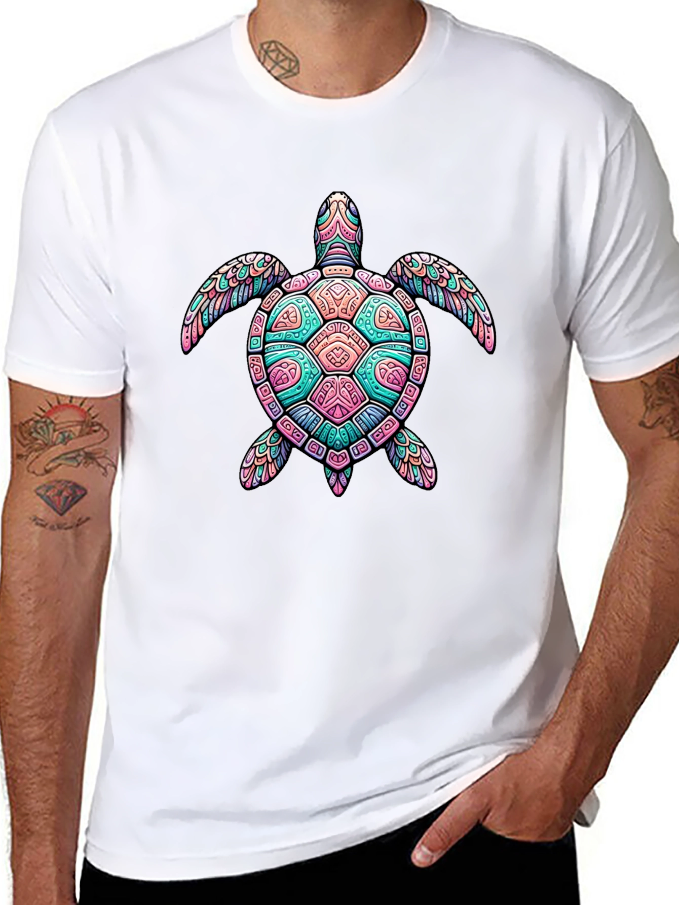 Turtle Graphic Black T-Shirt - Mens Casual Tee
