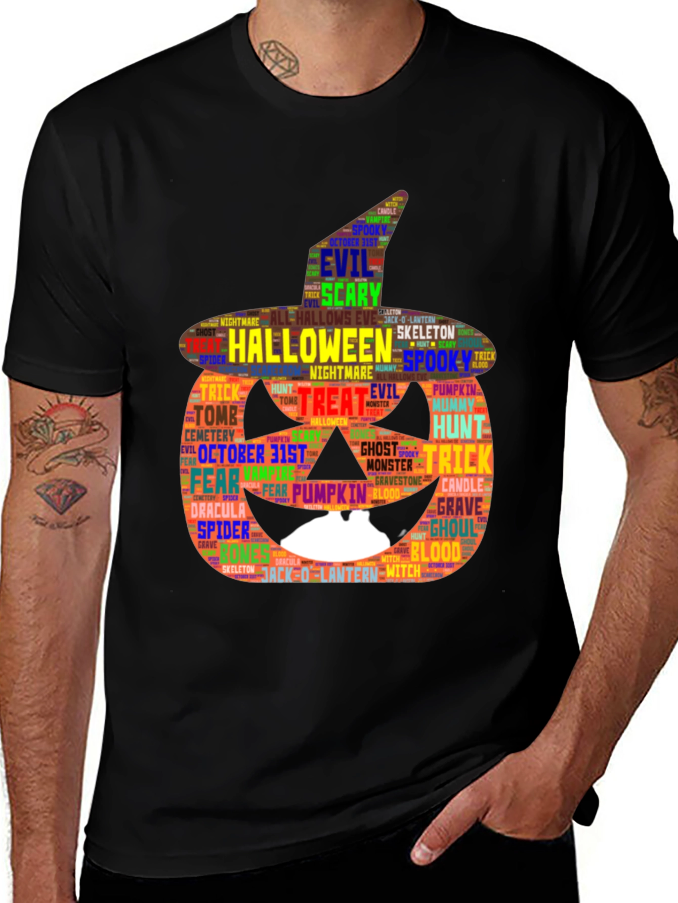 Halloween Pumpkin Word Art Graphic Tee