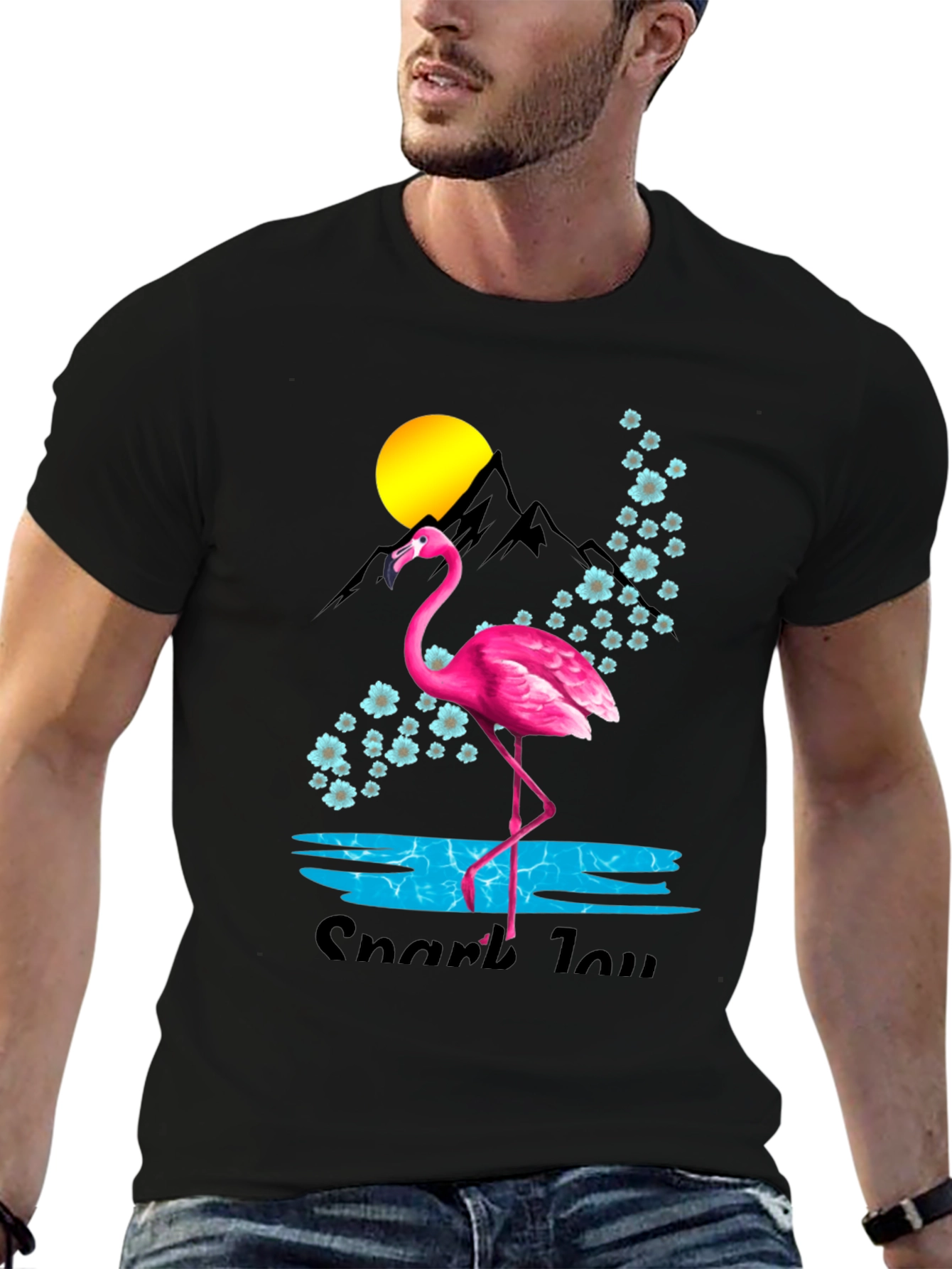 Flamingo Graphic Tee - Black Cotton Blend