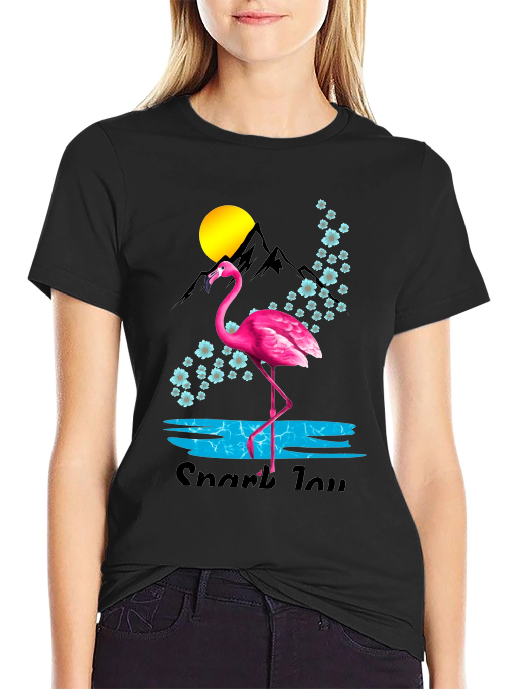 Flamingo Graphic Tee - Black Cotton Blend
