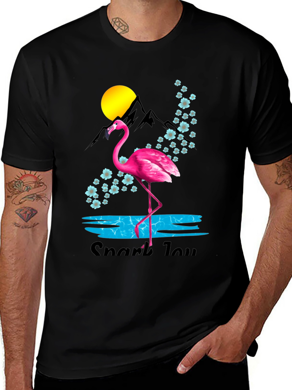 Flamingo Graphic Tee - Black Cotton Blend