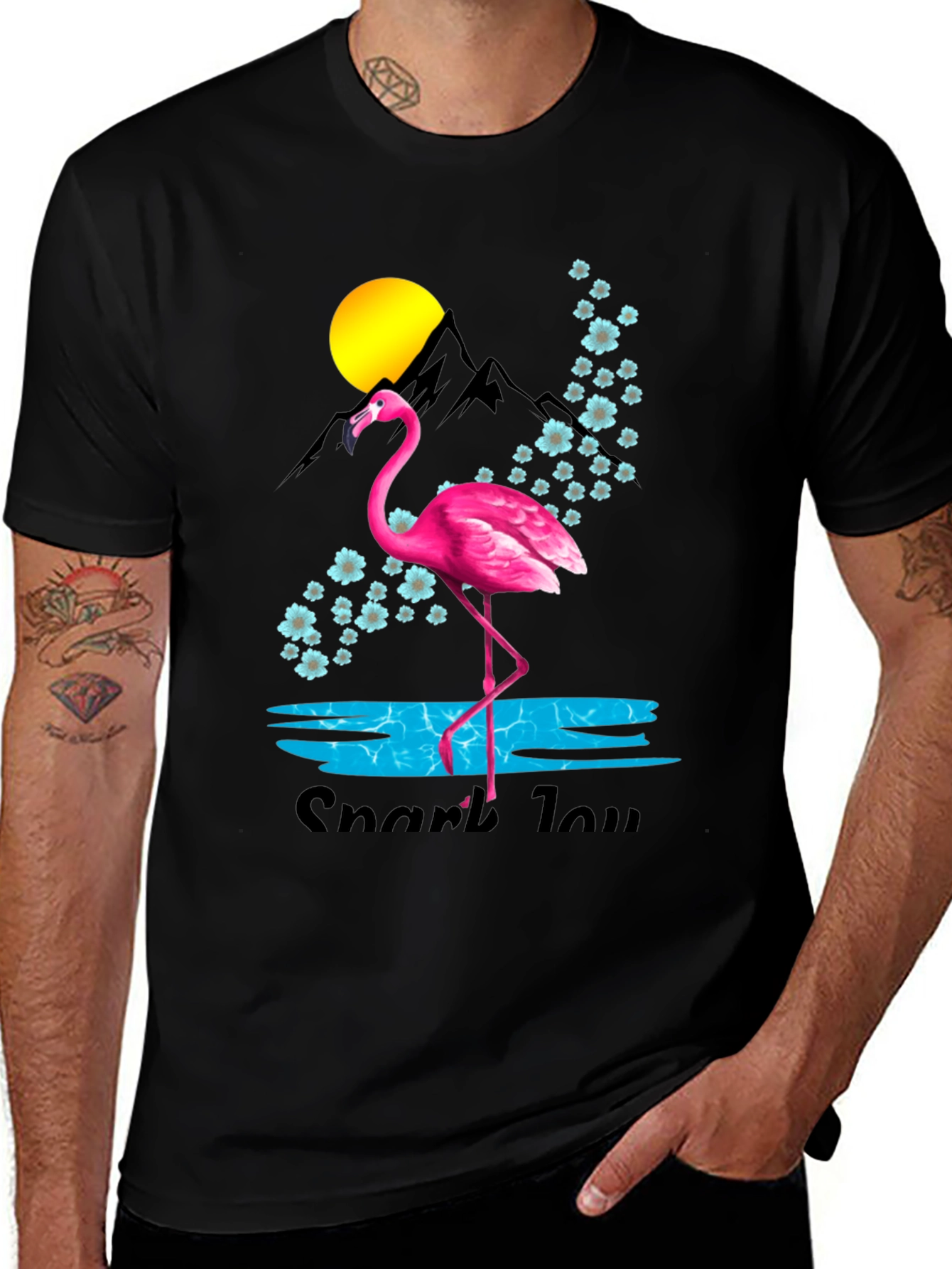 Flamingo Graphic Tee - Black Cotton Blend