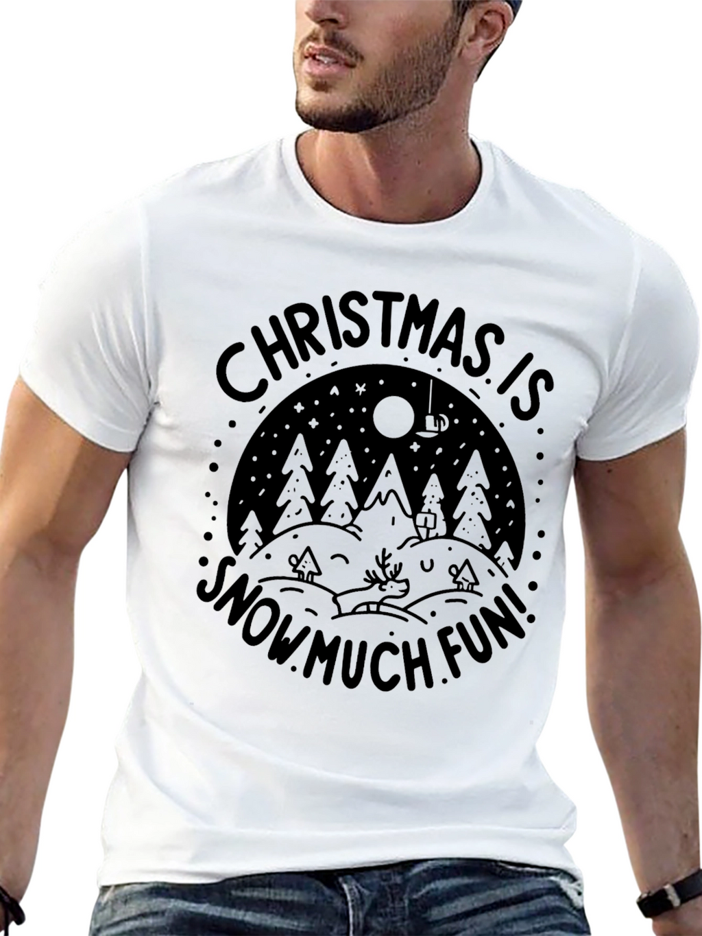 Christmas Snow Fun Black T-Shirt