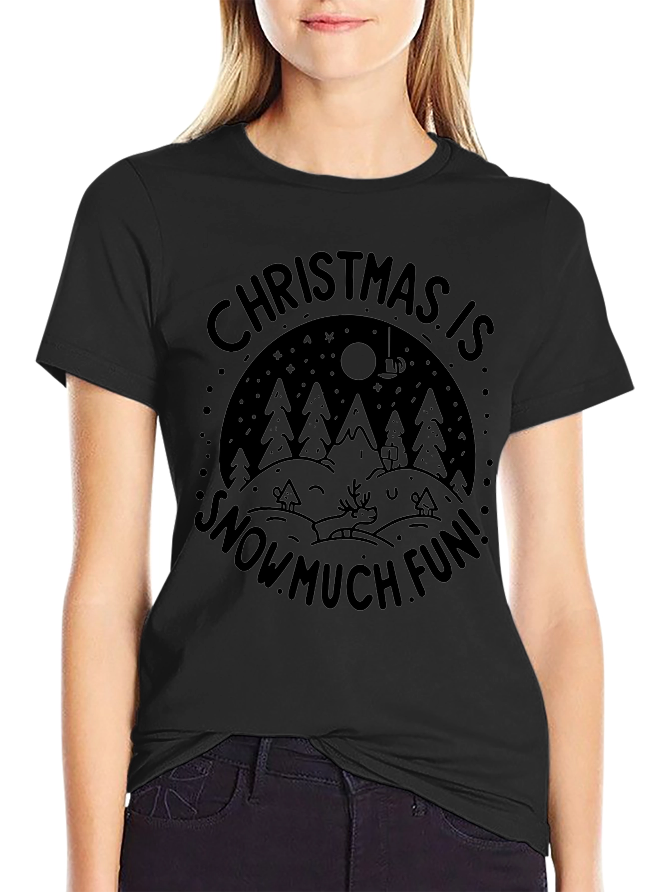 Christmas Snow Fun Black T-Shirt
