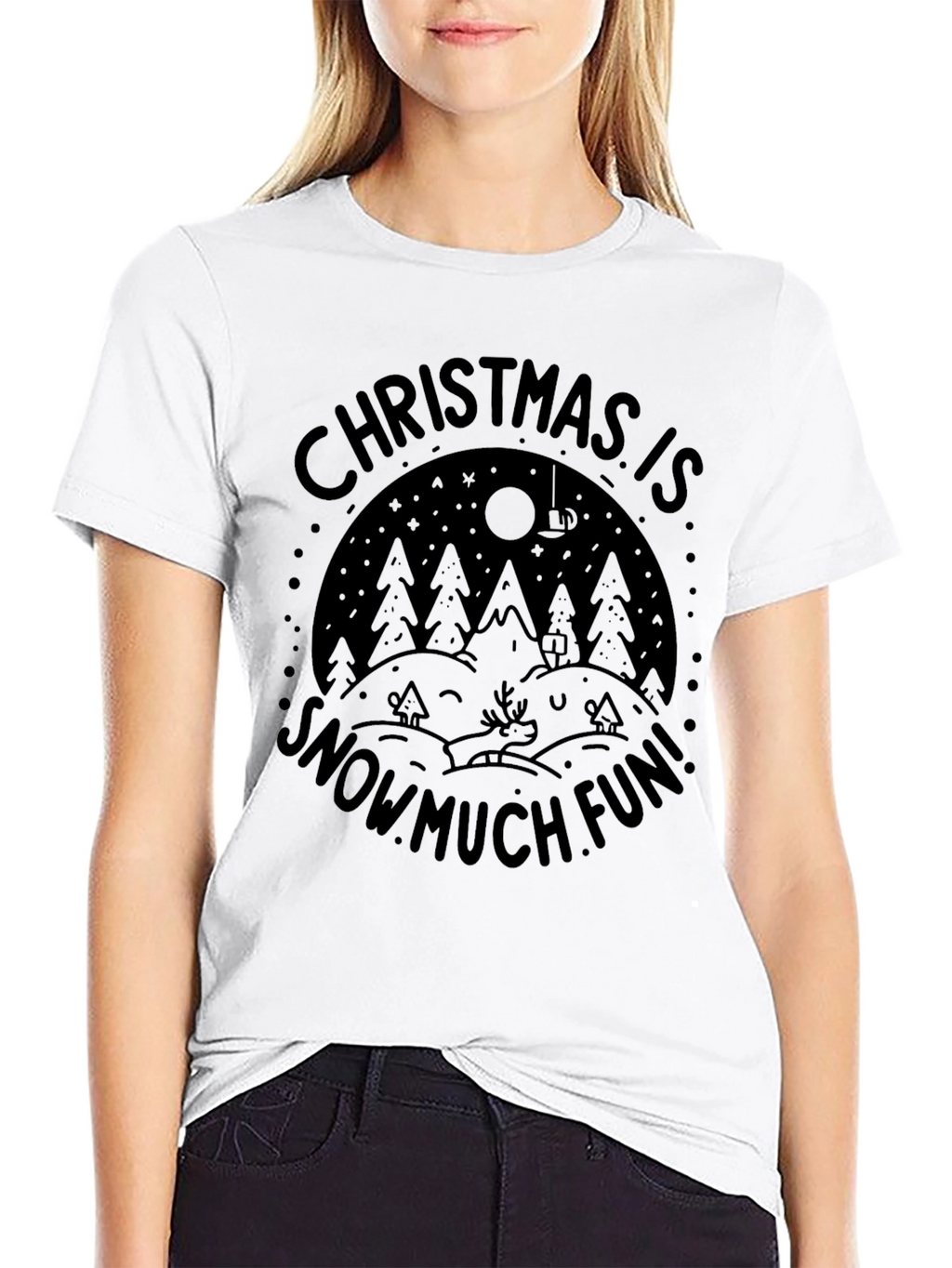 Christmas Snow Fun Black T-Shirt
