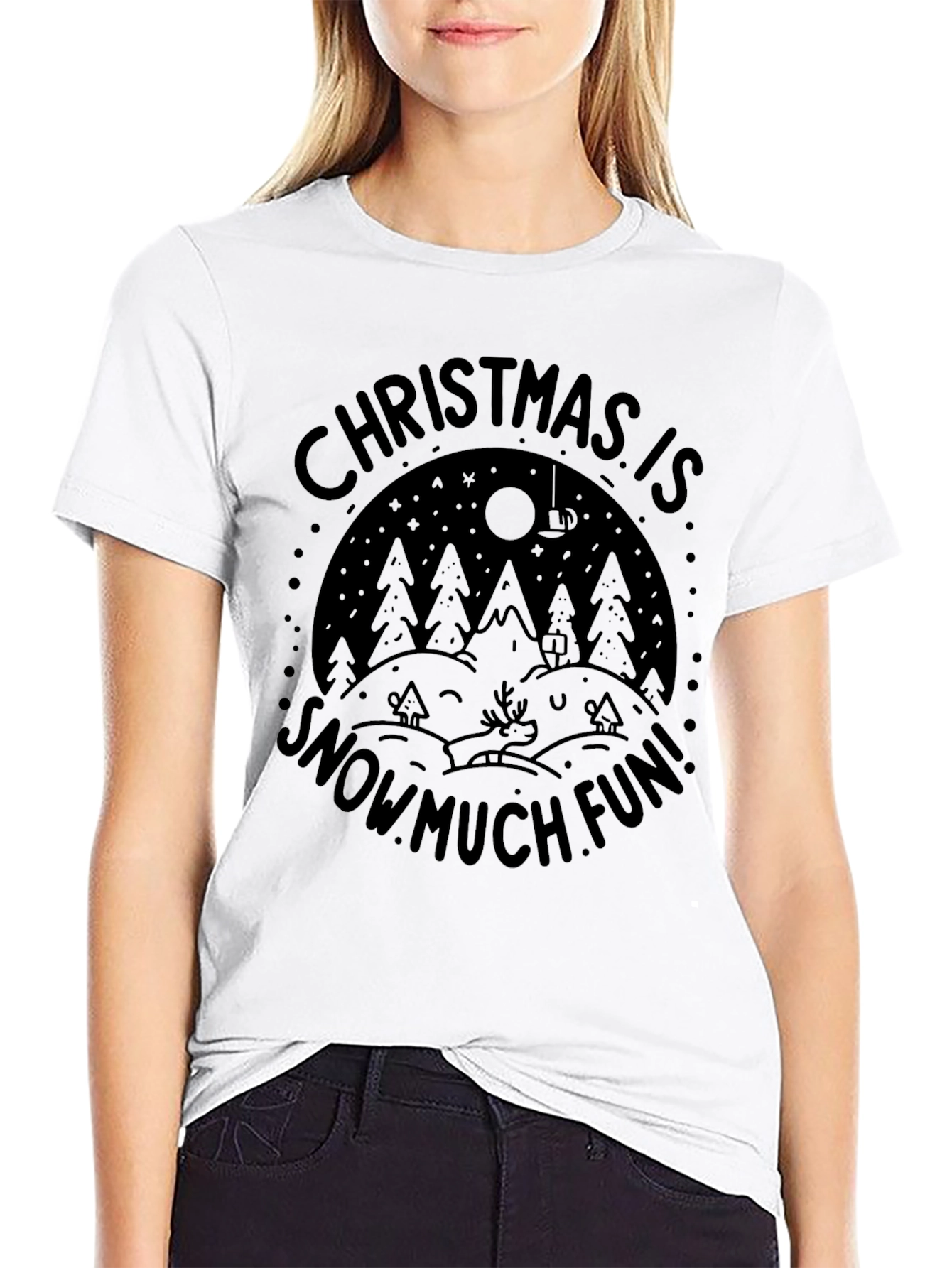 Christmas Snow Fun Black T-Shirt