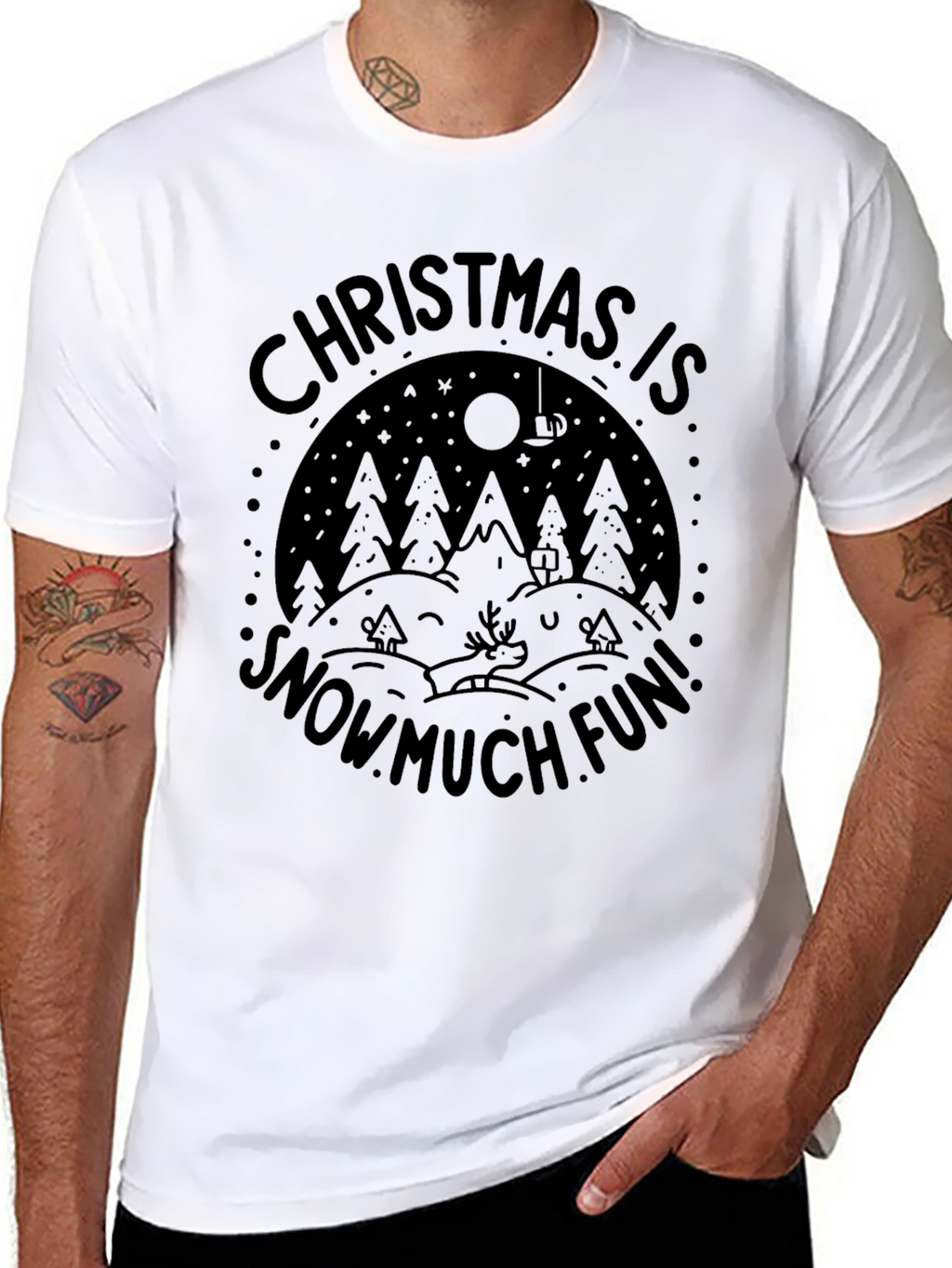 Christmas Snow Fun Black T-Shirt