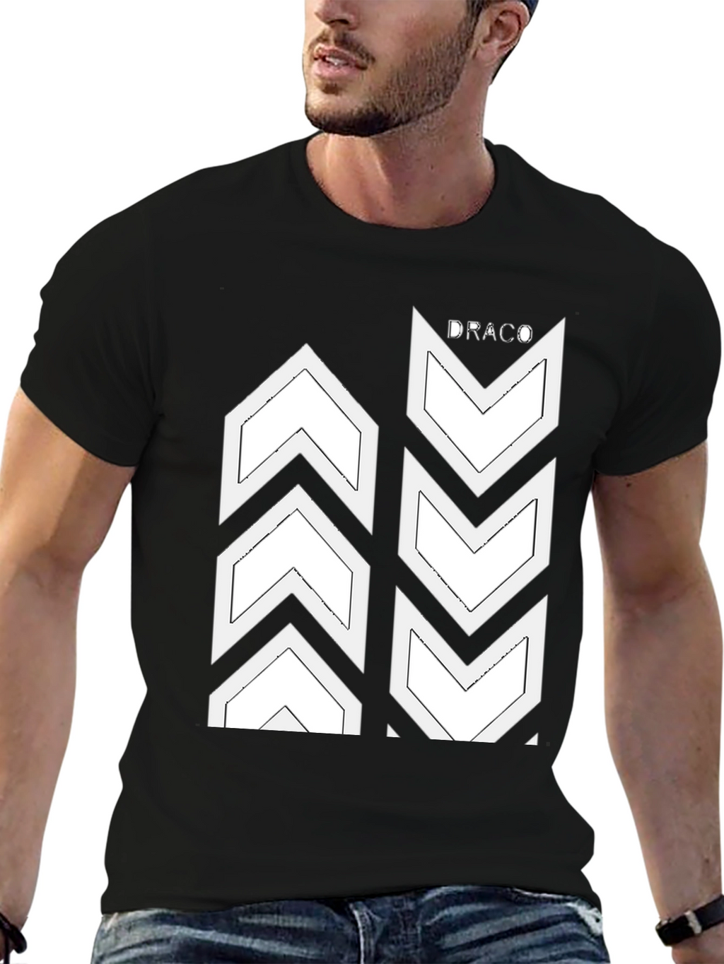 Draco Graphic Tee - Arrow Design Black Cotton T-Shirt
