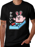 Kawaii Bunny Gaming Controller Black T-Shirt