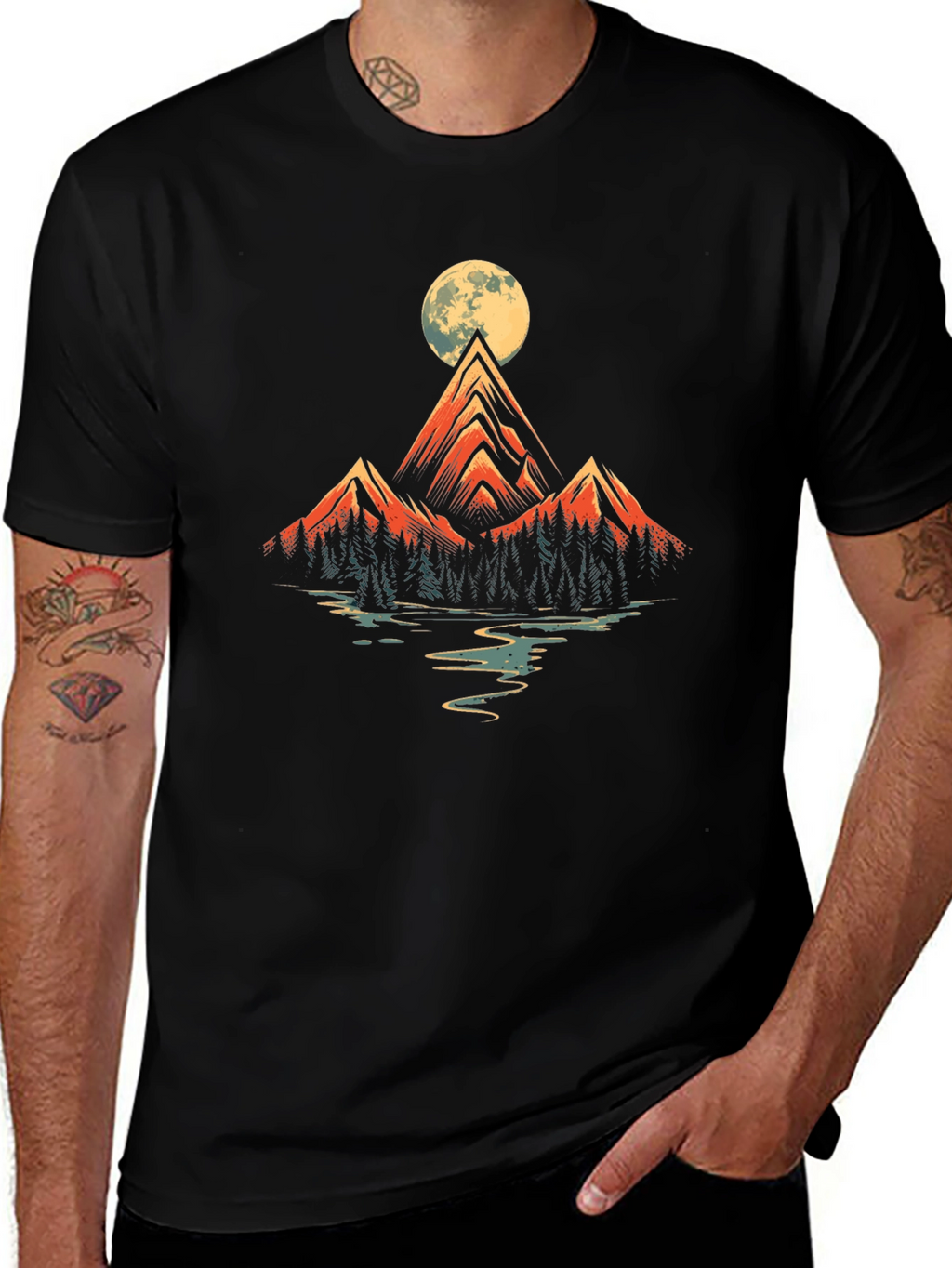 Mountain Moon Graphic Tee - Black Cotton Blend