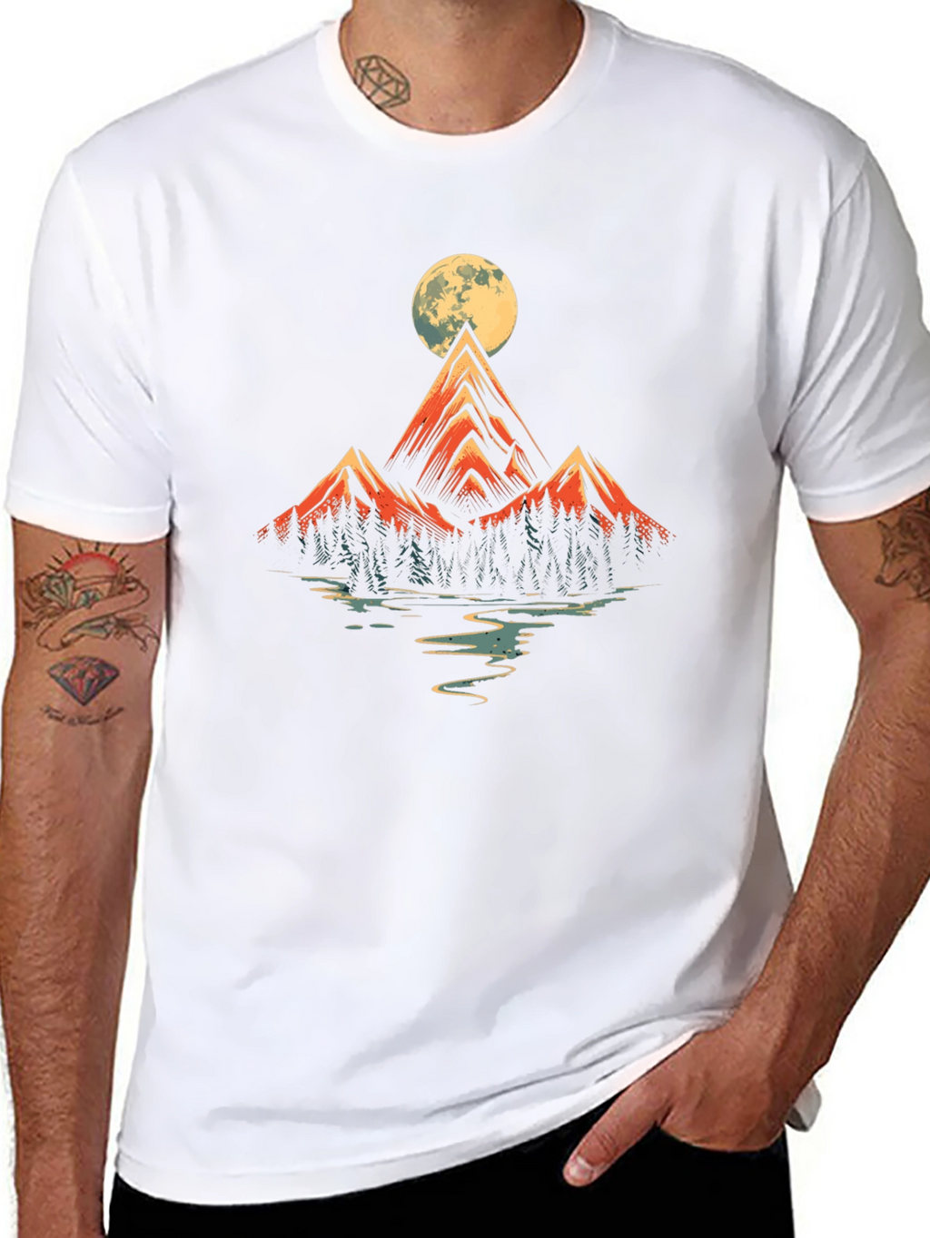 Mountain Moon Graphic Tee - Black Cotton Blend