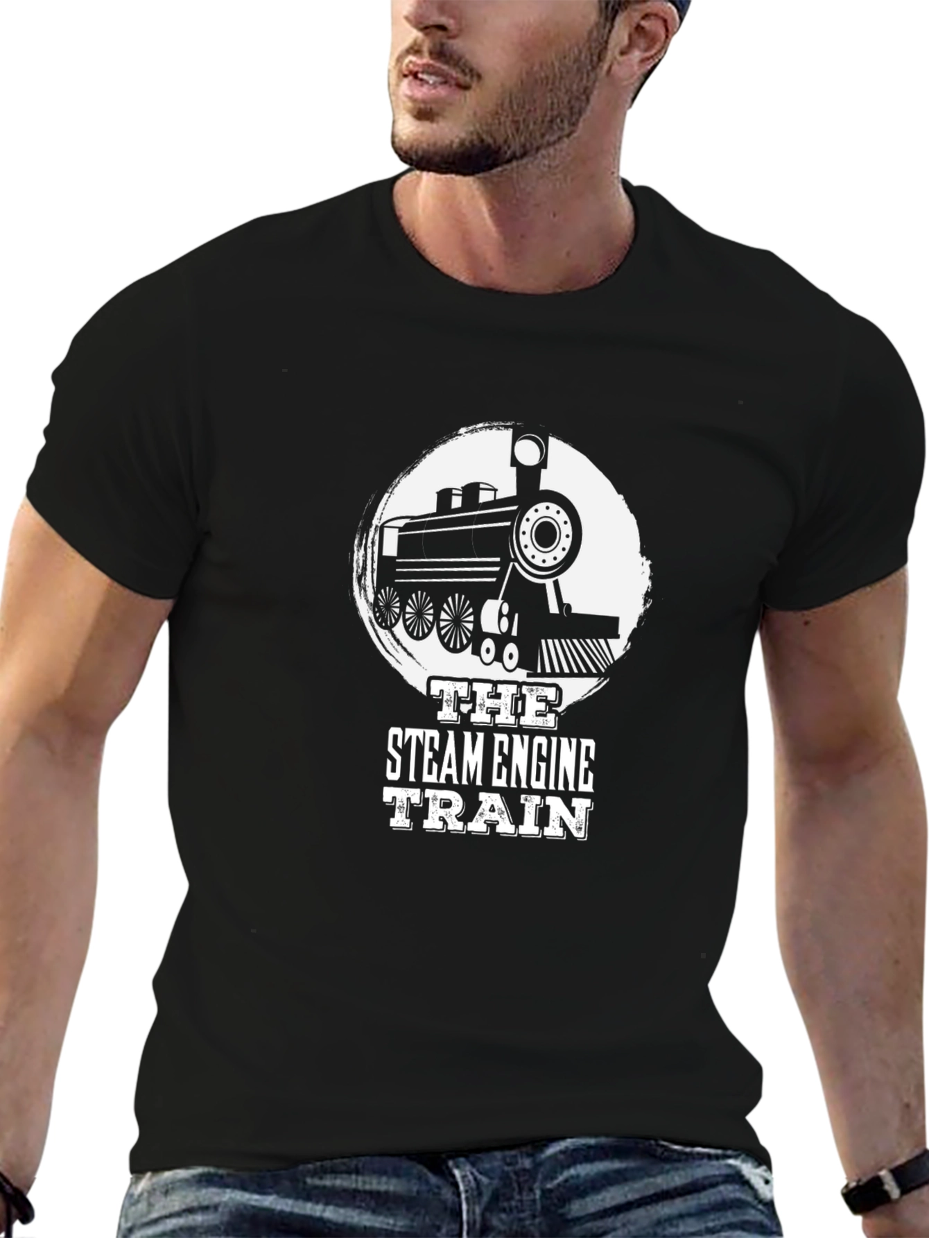 Steam Engine Train Graphic Tee - Black