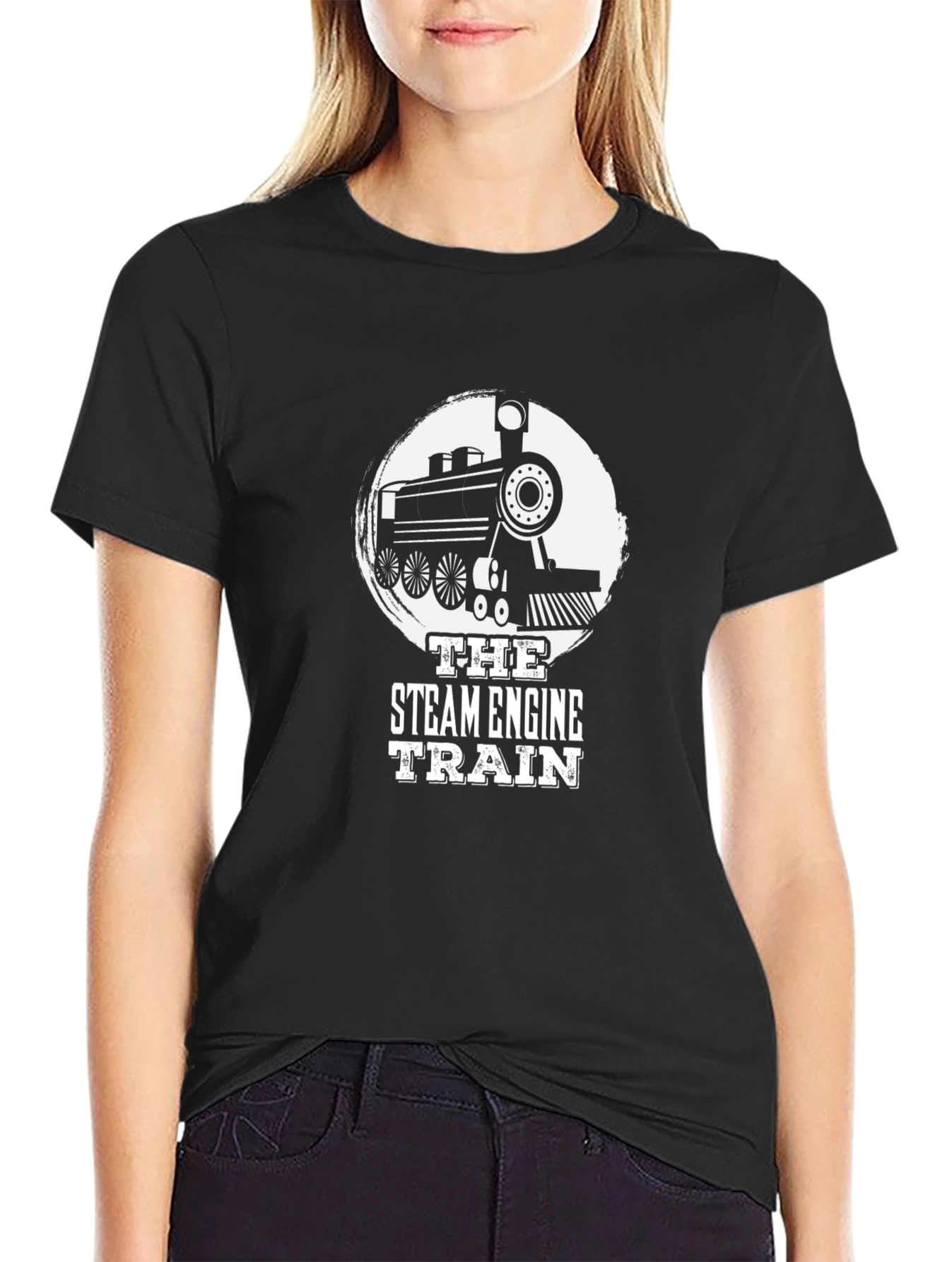 Steam Engine Train Graphic Tee - Black