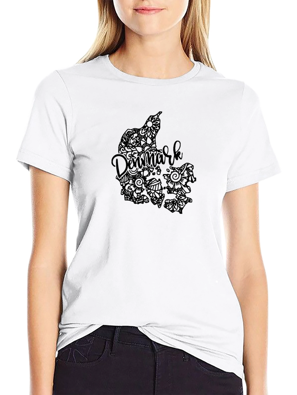 Denmark Map Art Black T-Shirt