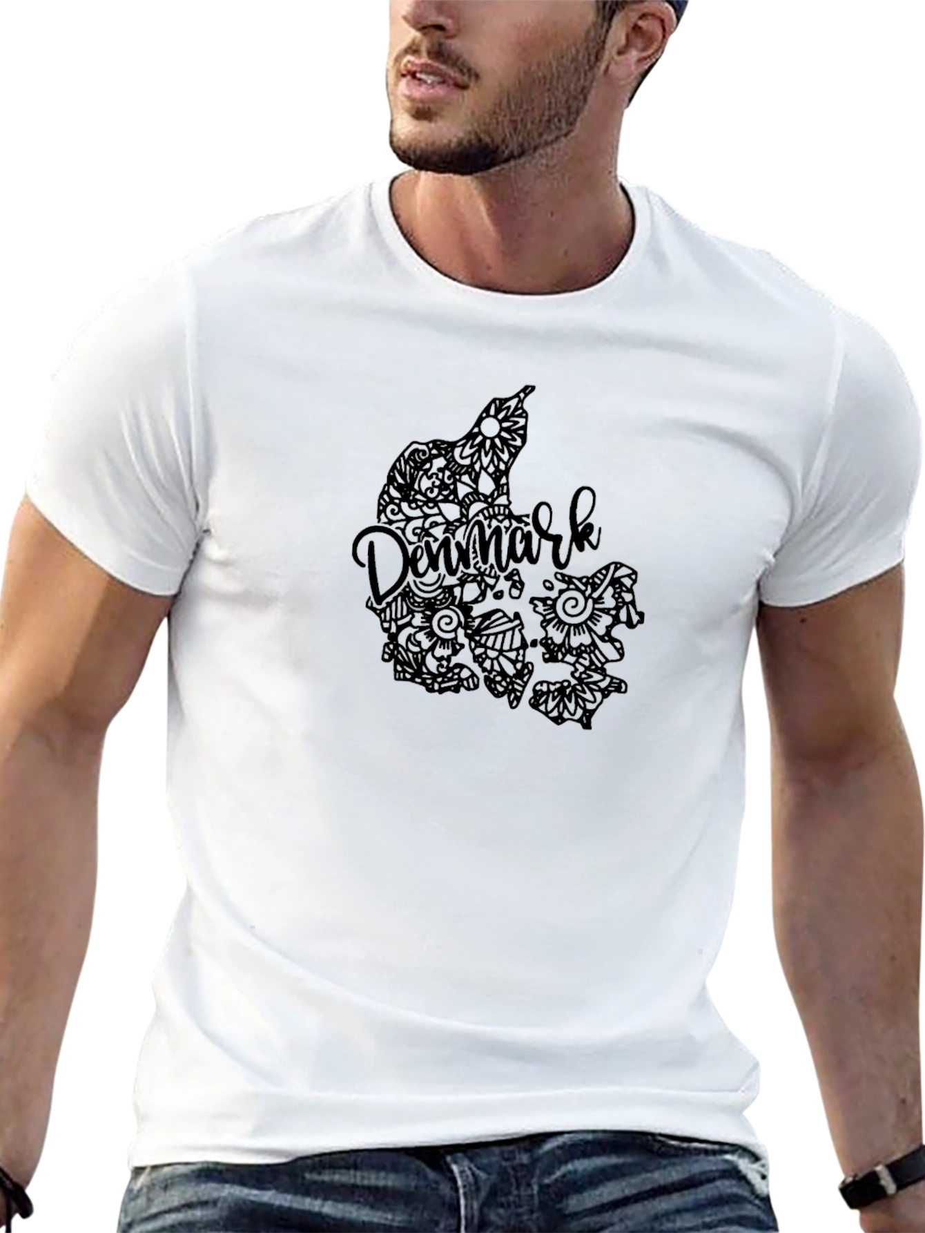 Denmark Map Art Black T-Shirt