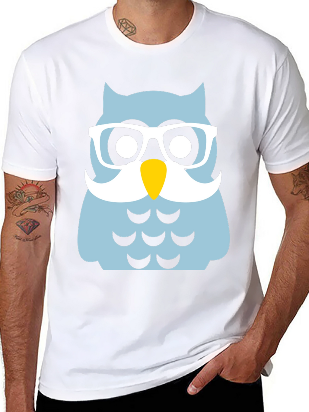 Funny Owl with Glasses Black T-Shirt