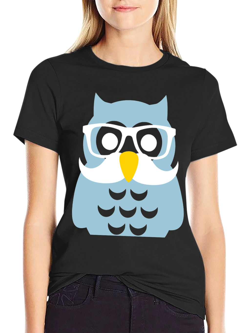 Funny Owl with Glasses Black T-Shirt