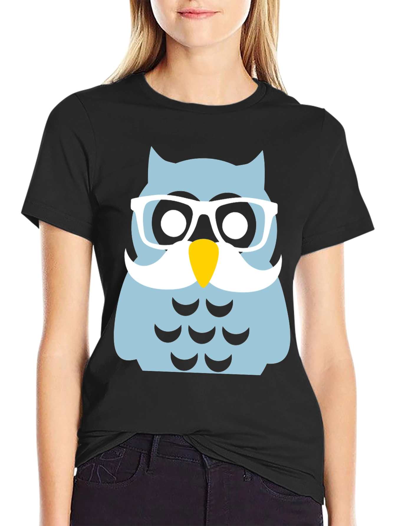 Funny Owl with Glasses Black T-Shirt