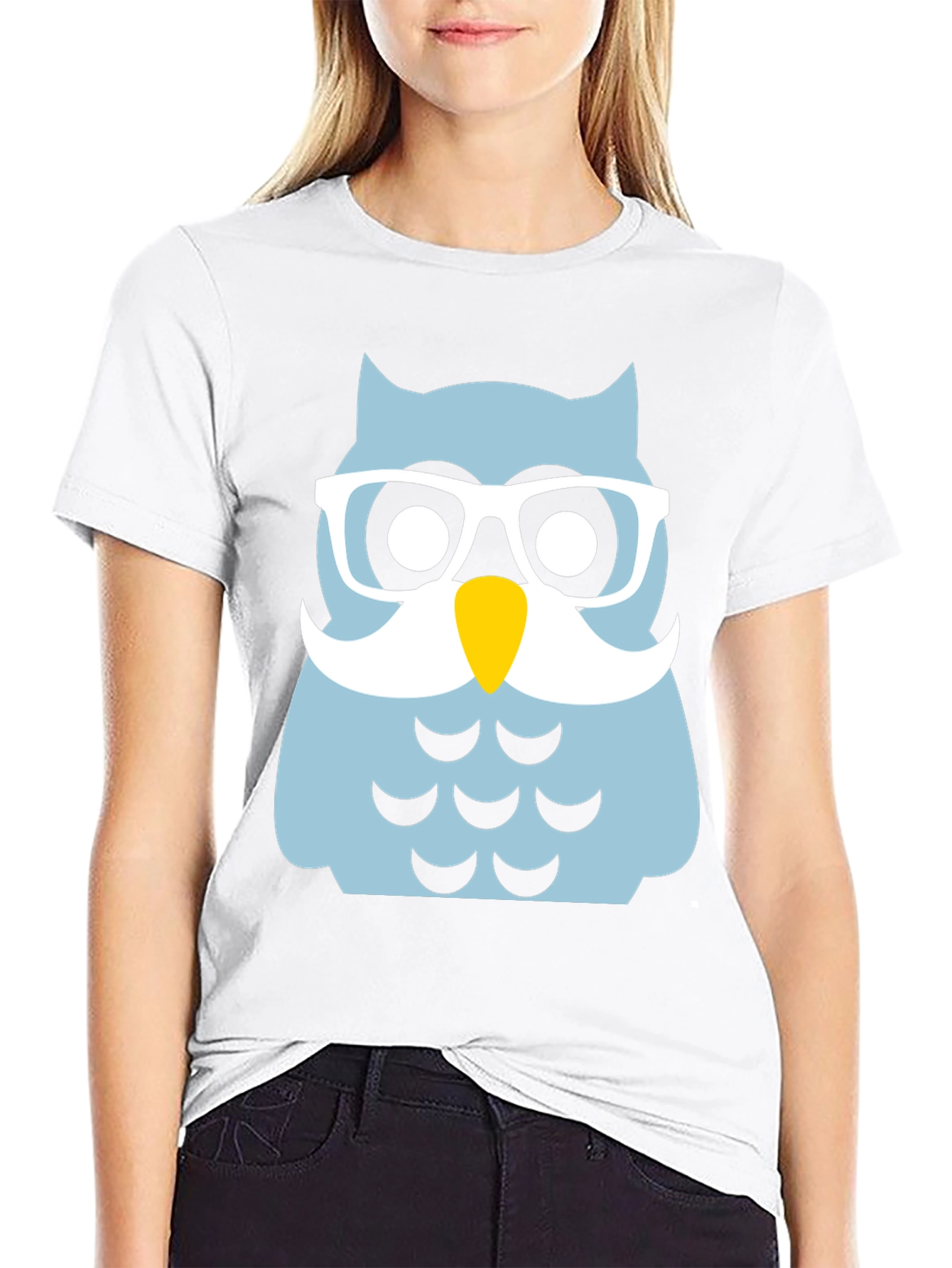 Funny Owl with Glasses Black T-Shirt