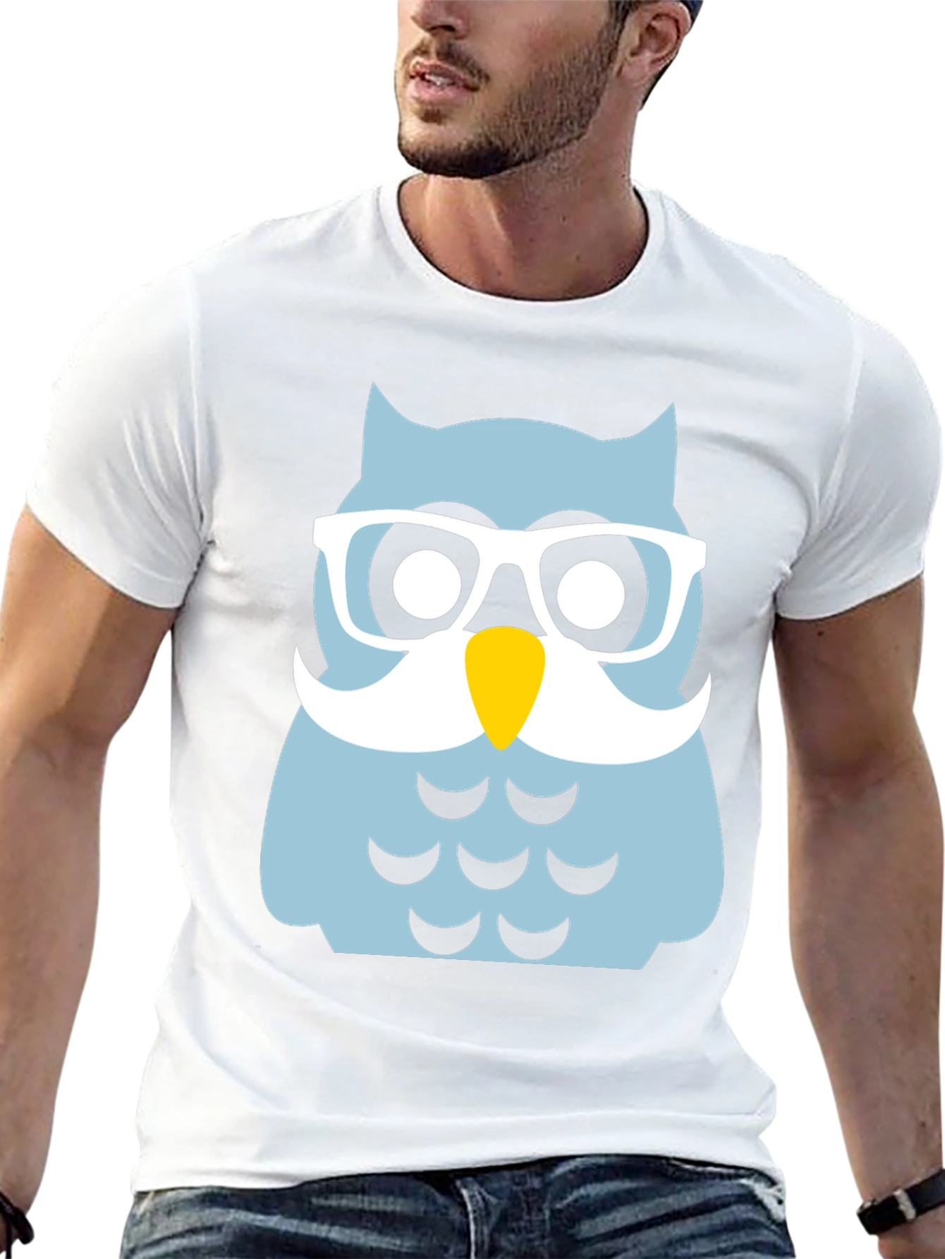 Funny Owl with Glasses Black T-Shirt