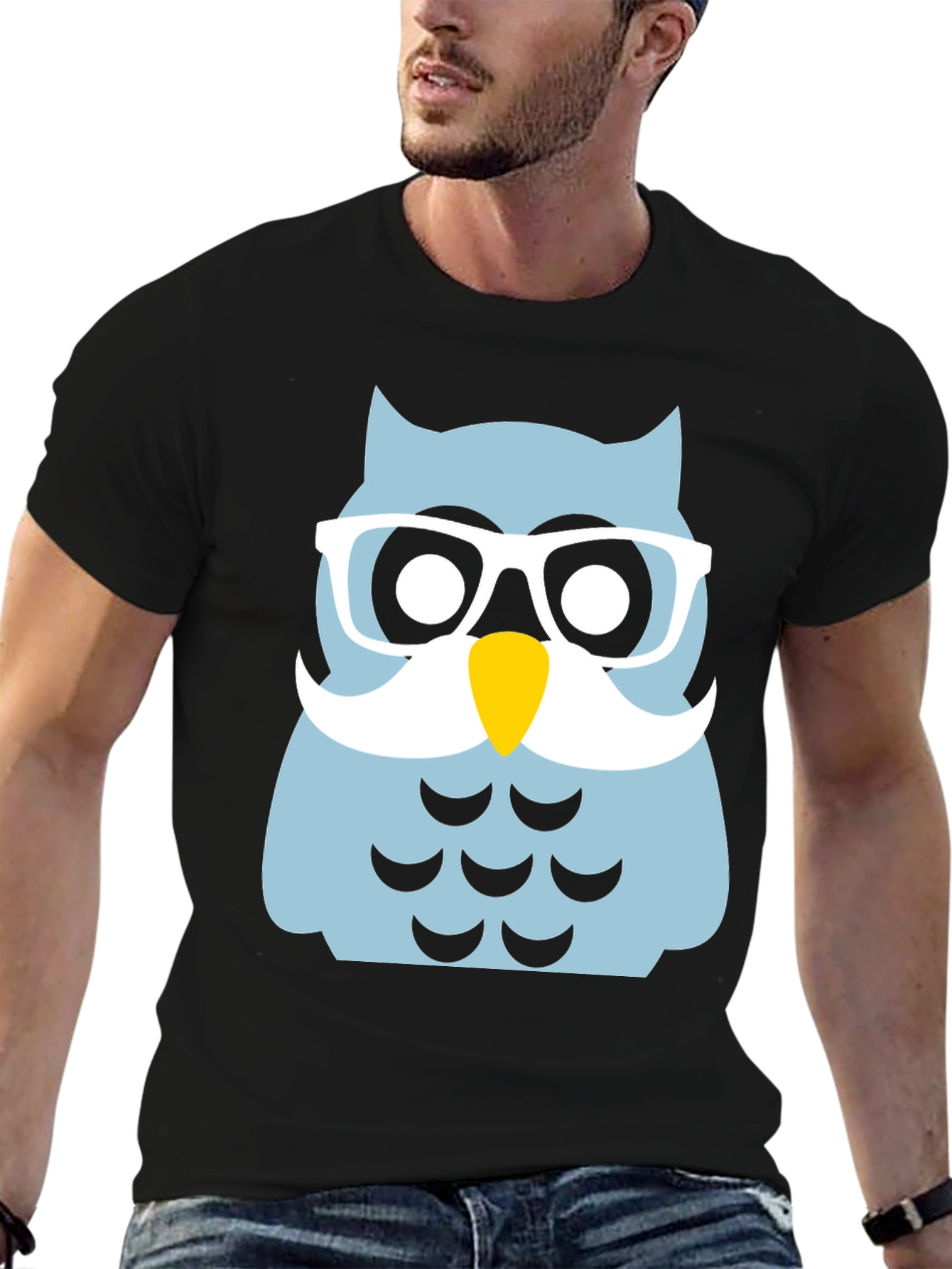 Funny Owl with Glasses Black T-Shirt