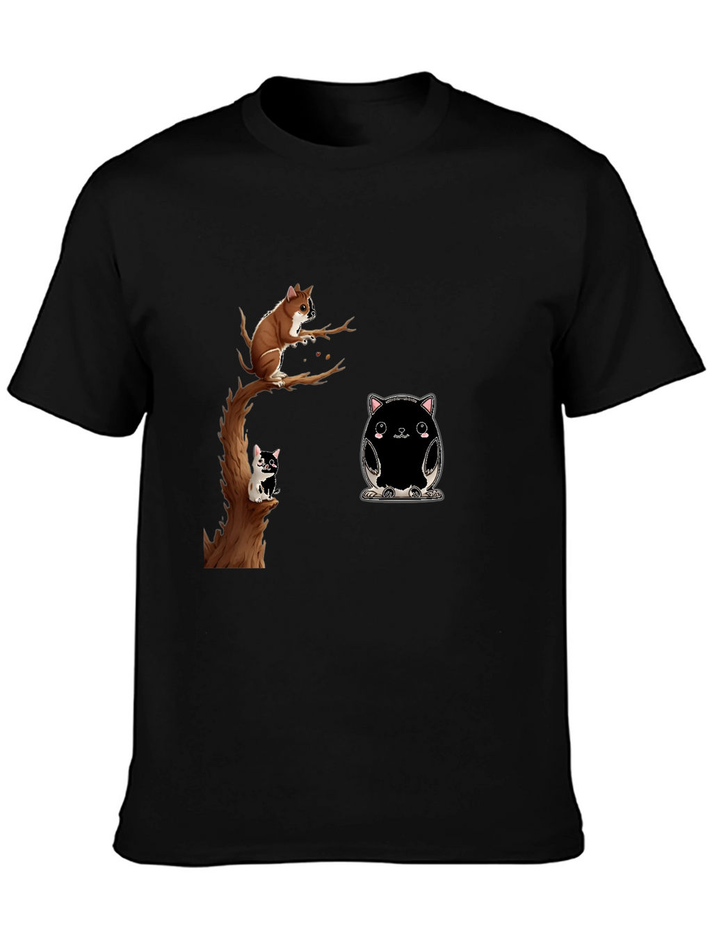 Whimsical Animal Print Black T-Shirt