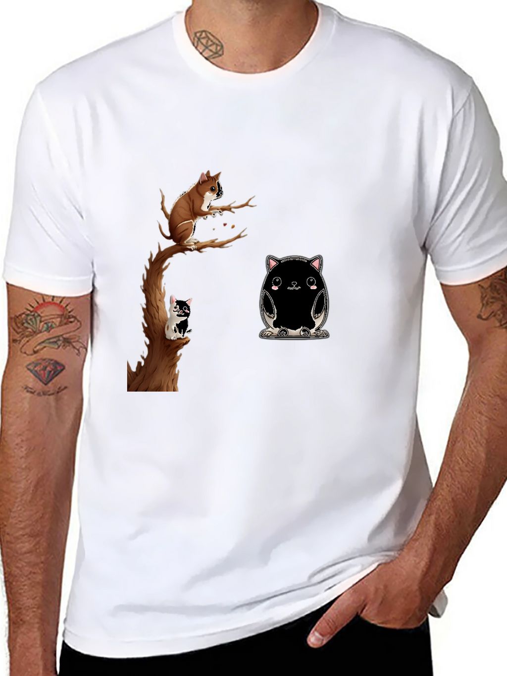Whimsical Animal Print Black T-Shirt