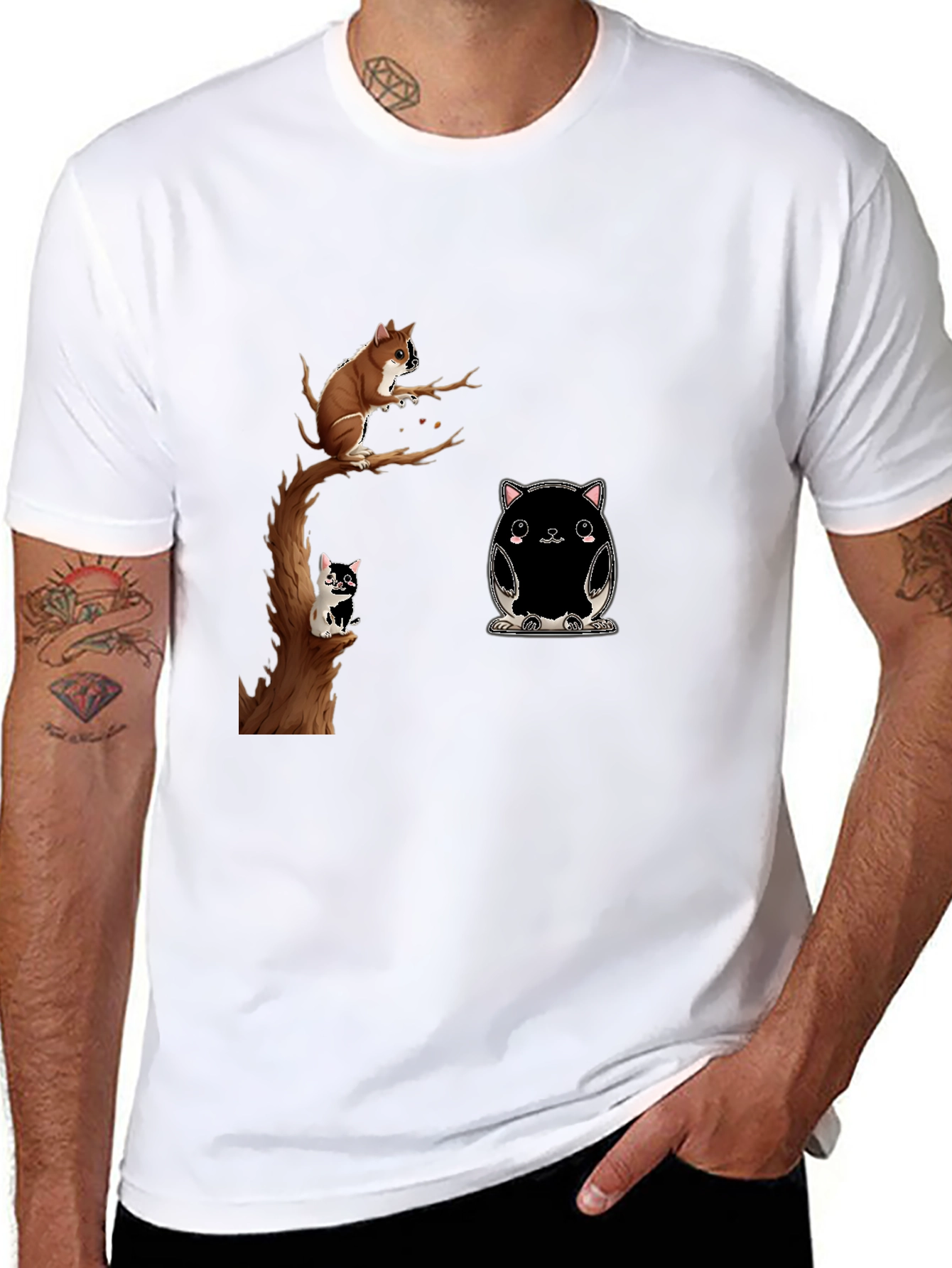 Whimsical Animal Print Black T-Shirt